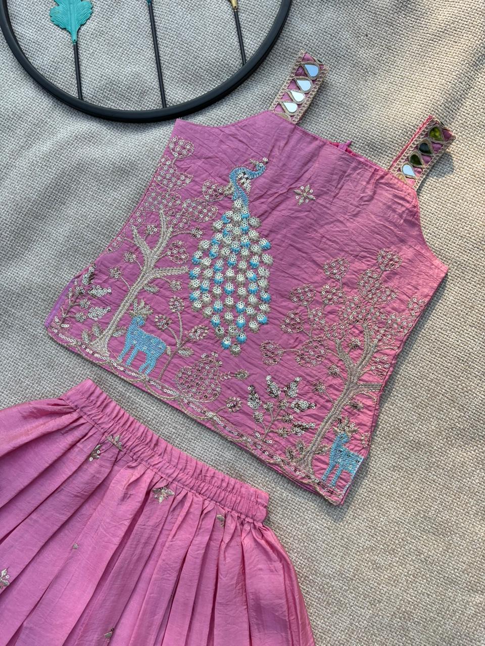 Royal Peacock Gold Crush Kids Lehenga Choli Set