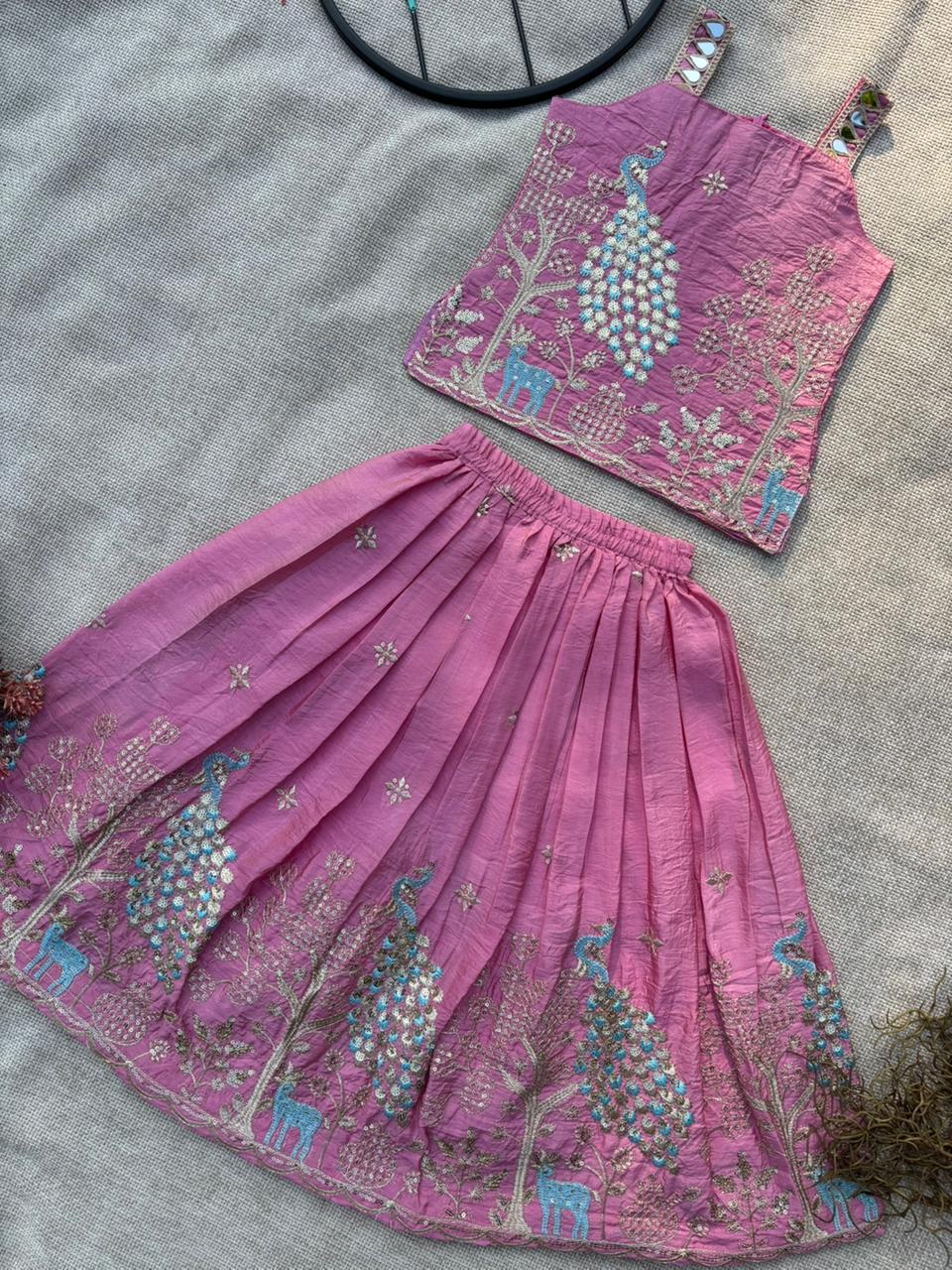 Royal Peacock Gold Crush Kids Lehenga Choli Set