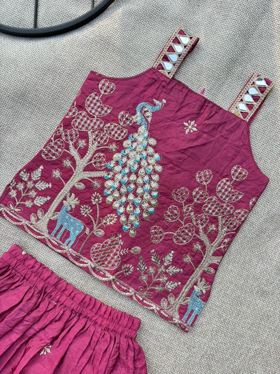 Royal Peacock Gold Crush Kids Lehenga Choli Set