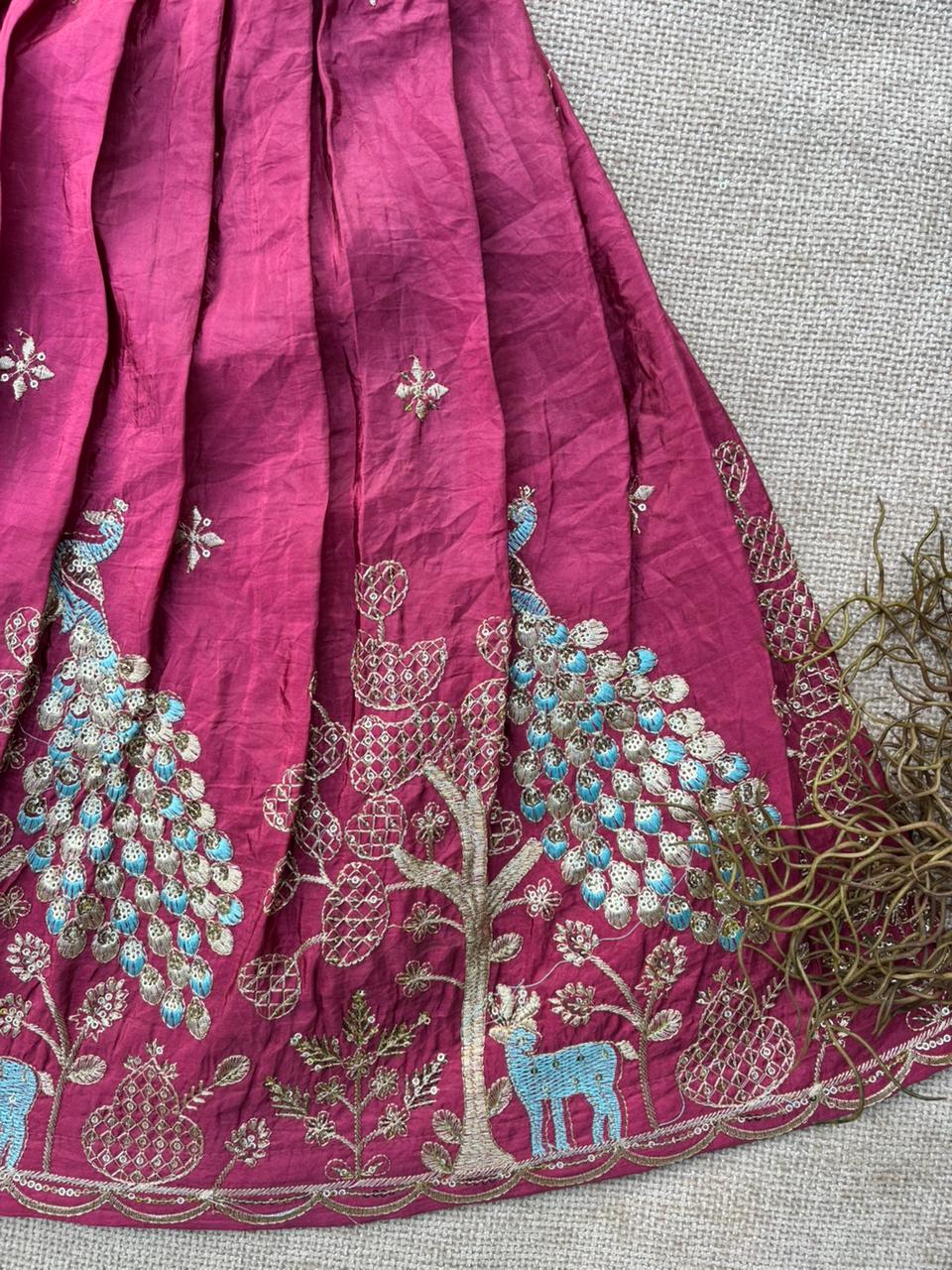 Royal Peacock Gold Crush Kids Lehenga Choli Set