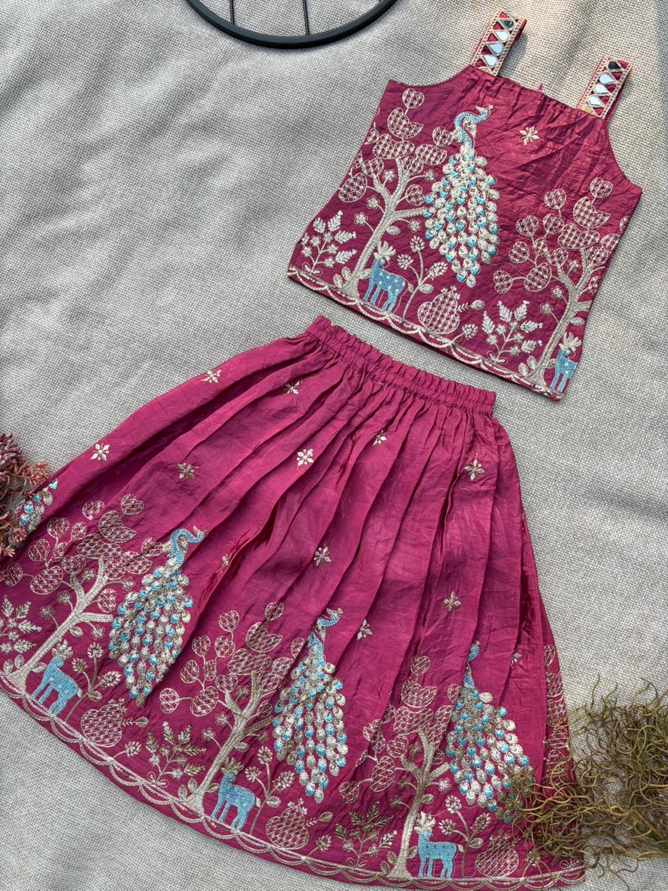 Royal Peacock Gold Crush Kids Lehenga Choli Set