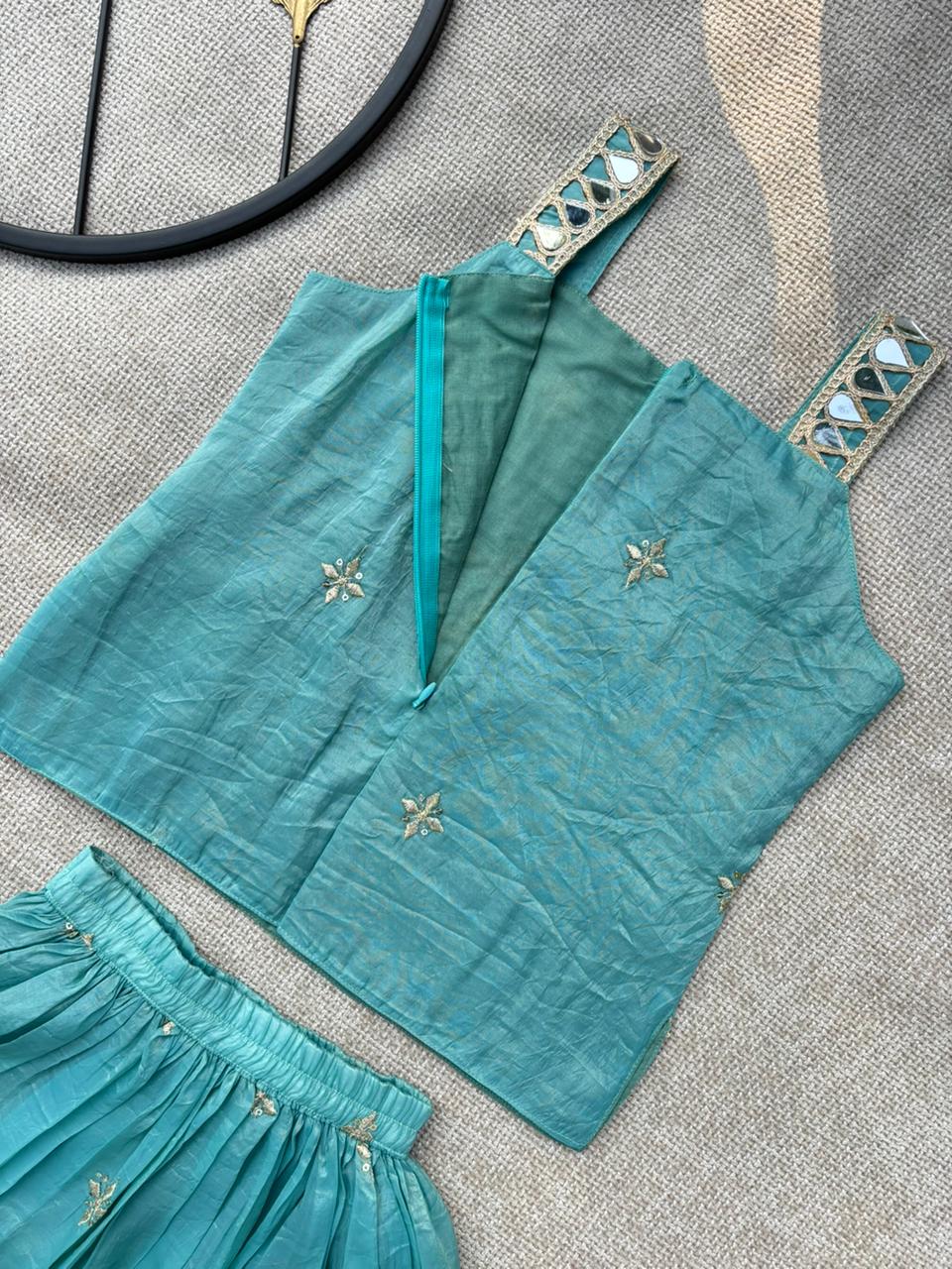 Royal Peacock Gold Crush Kids Lehenga Choli Set