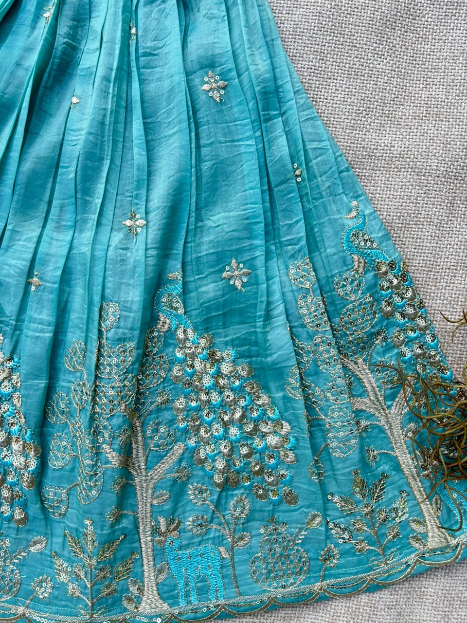 Royal Peacock Gold Crush Kids Lehenga Choli Set