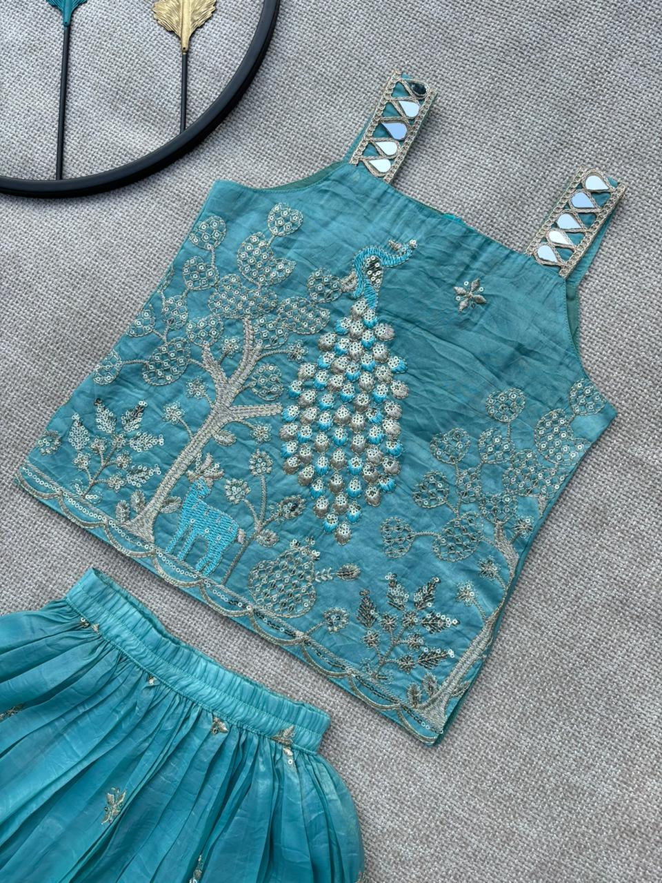 Royal Peacock Gold Crush Kids Lehenga Choli Set