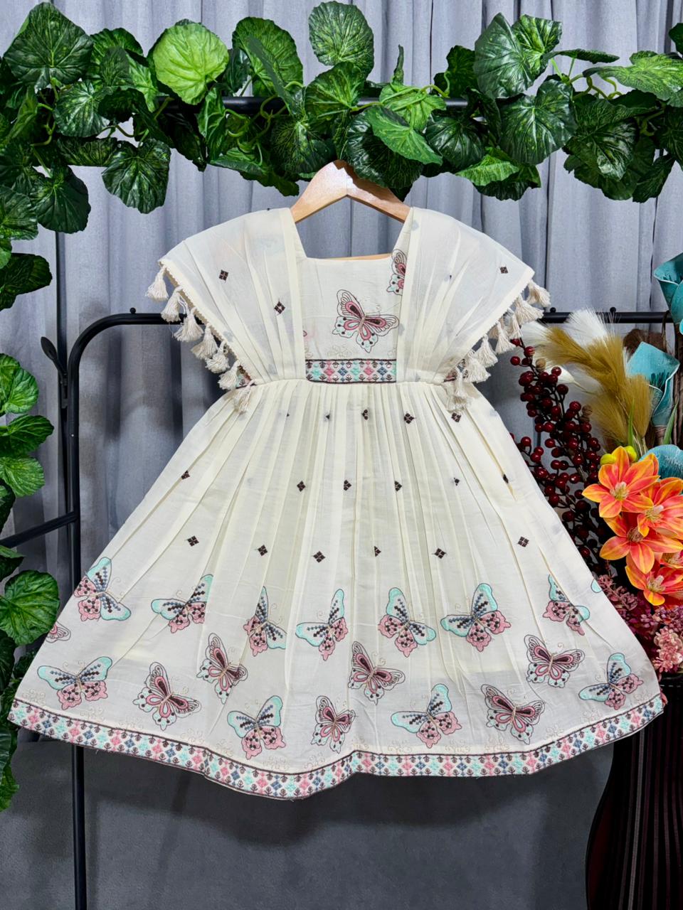 Girls Butterfly Embellished Pleated Party Frock