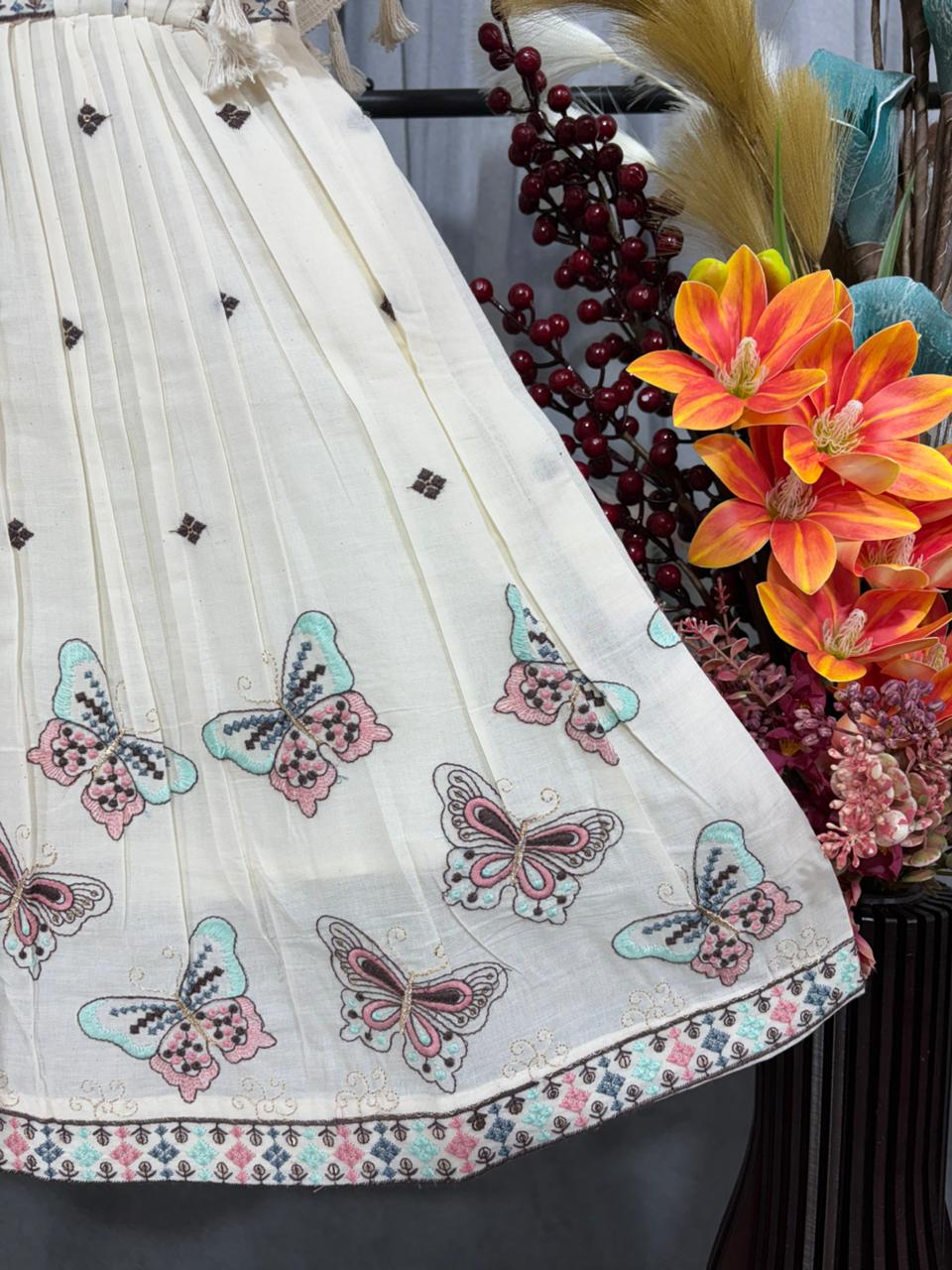 Girls Butterfly Embellished Pleated Party Frock