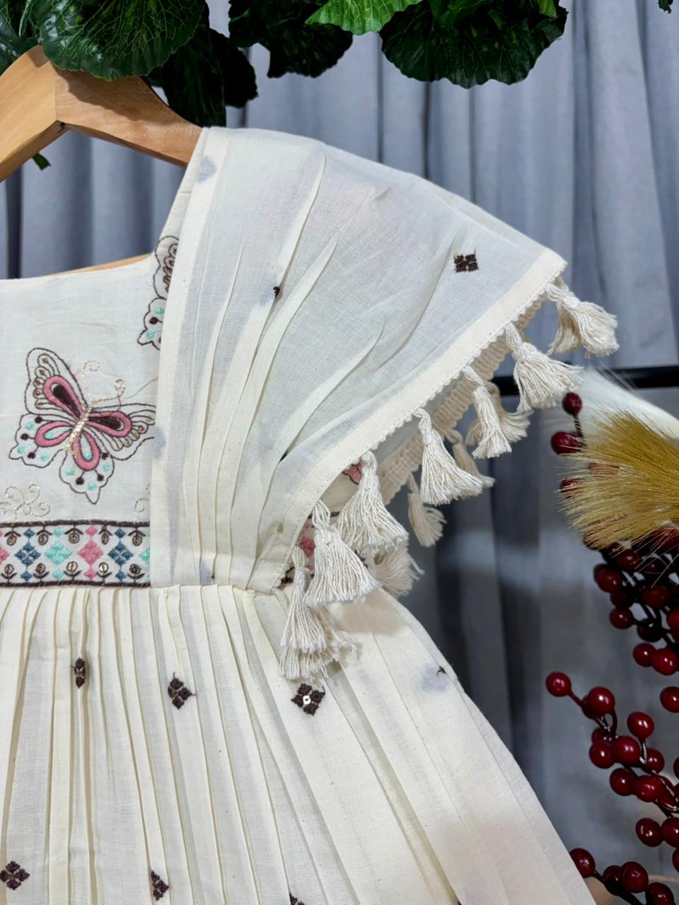 Girls Butterfly Embellished Pleated Party Frock