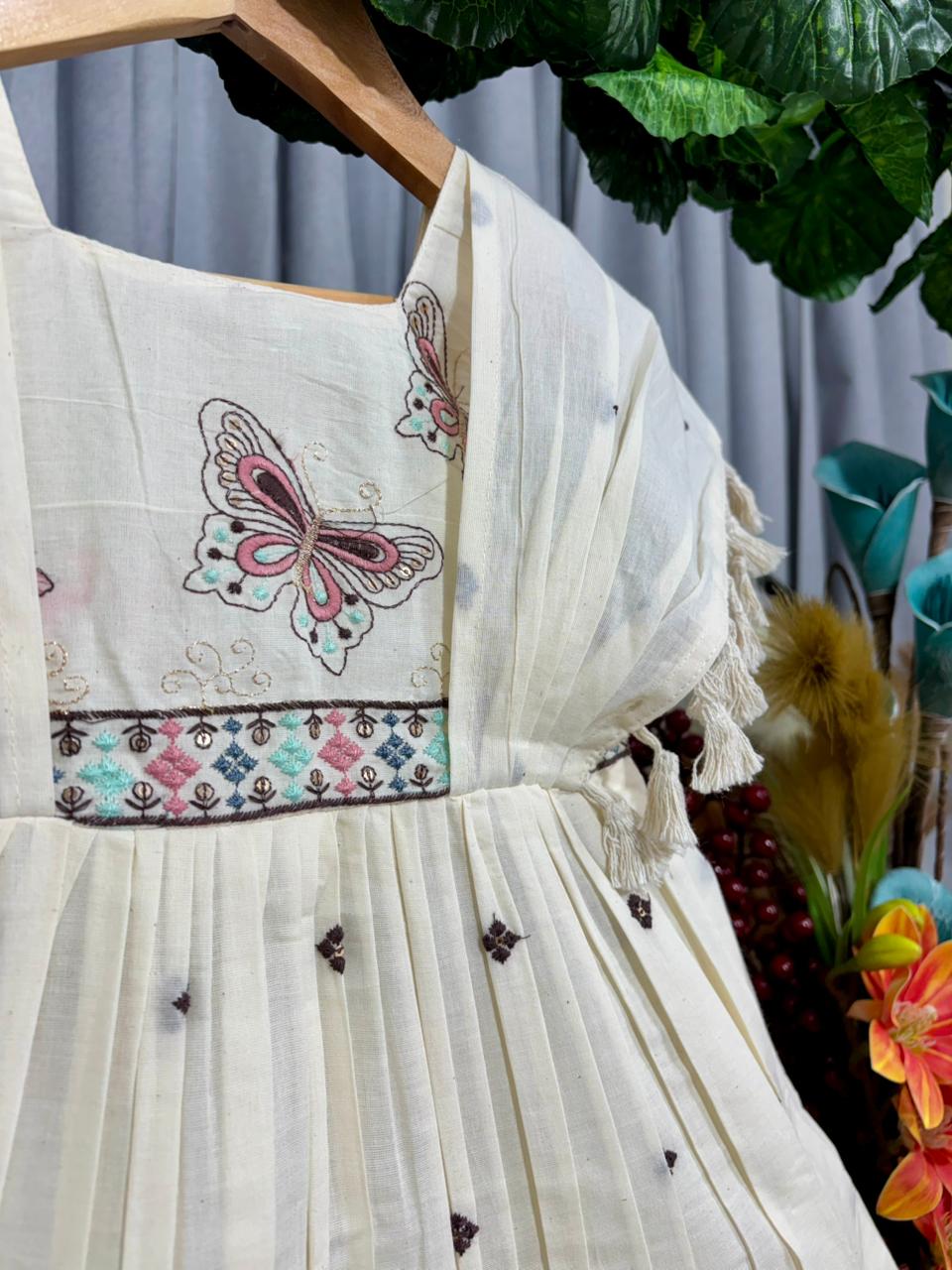 Girls Butterfly Embellished Pleated Party Frock