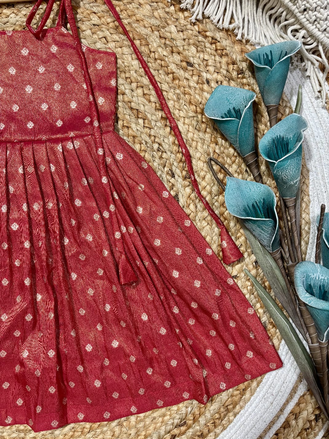 Baby Girl Red Polka Dot Party Dress with Bow Headband