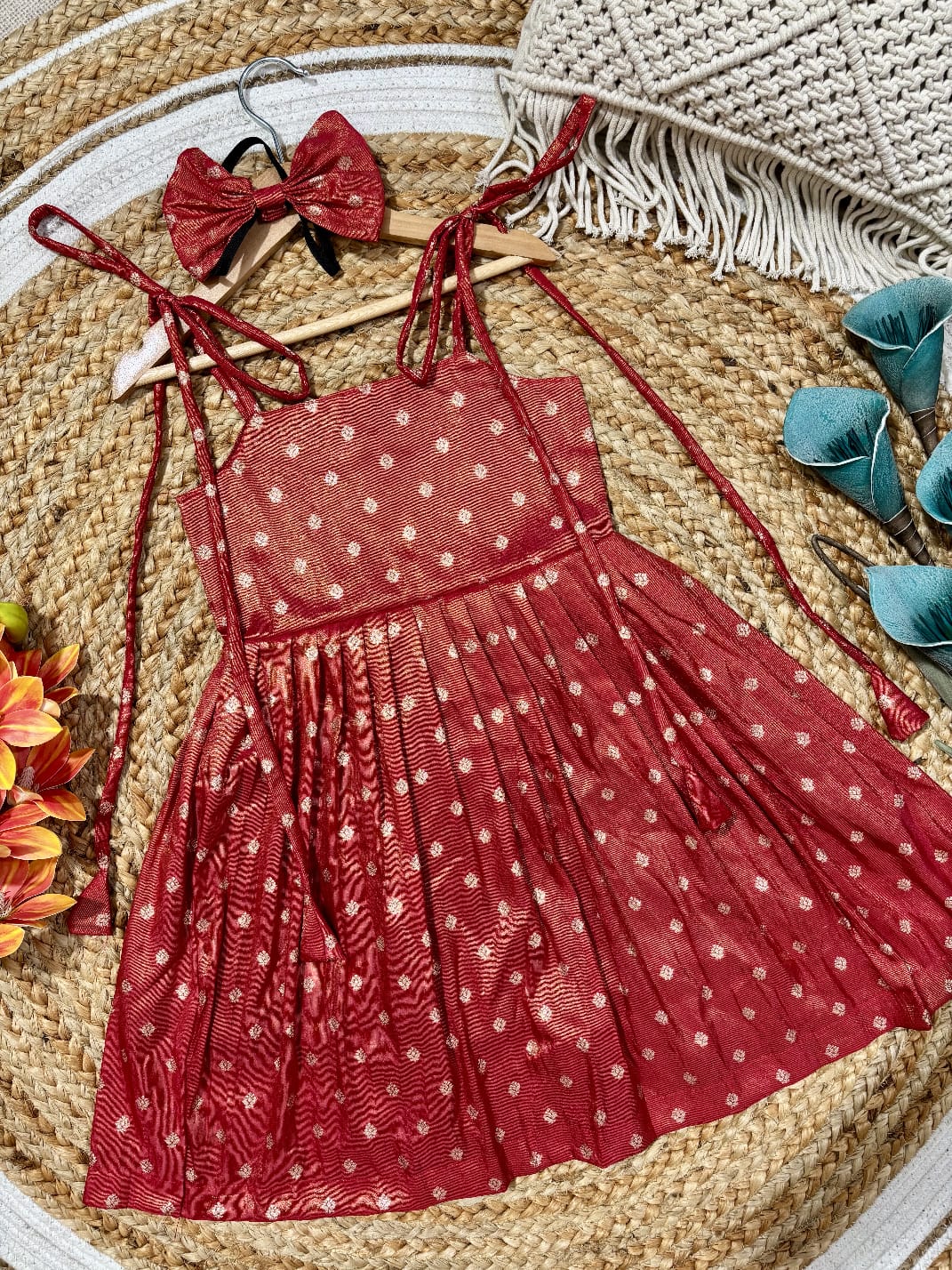 Baby Girl Red Polka Dot Party Dress with Bow Headband