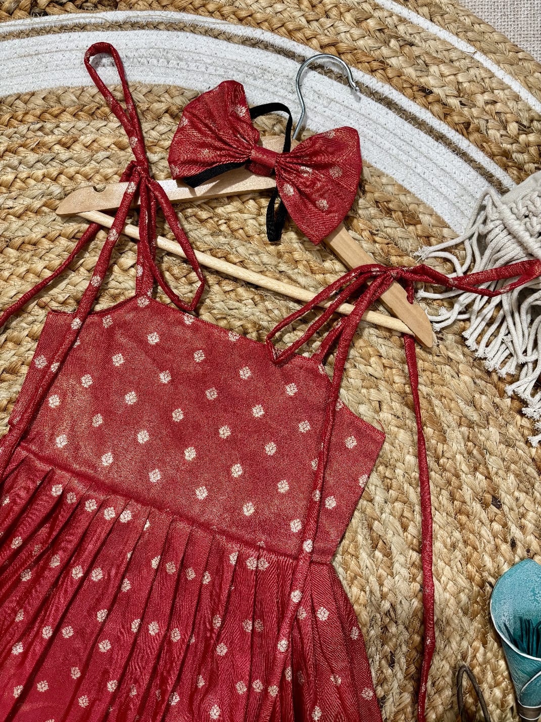 Baby Girl Red Polka Dot Party Dress with Bow Headband