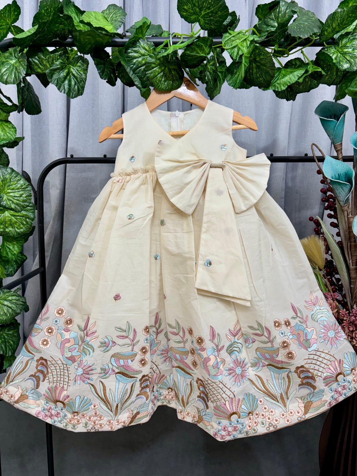 “Premium Cotton Floral Embroidered Party Wear Frock for Girls”