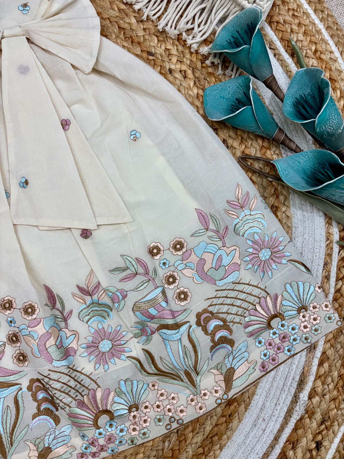 “Premium Cotton Floral Embroidered Party Wear Frock for Girls”