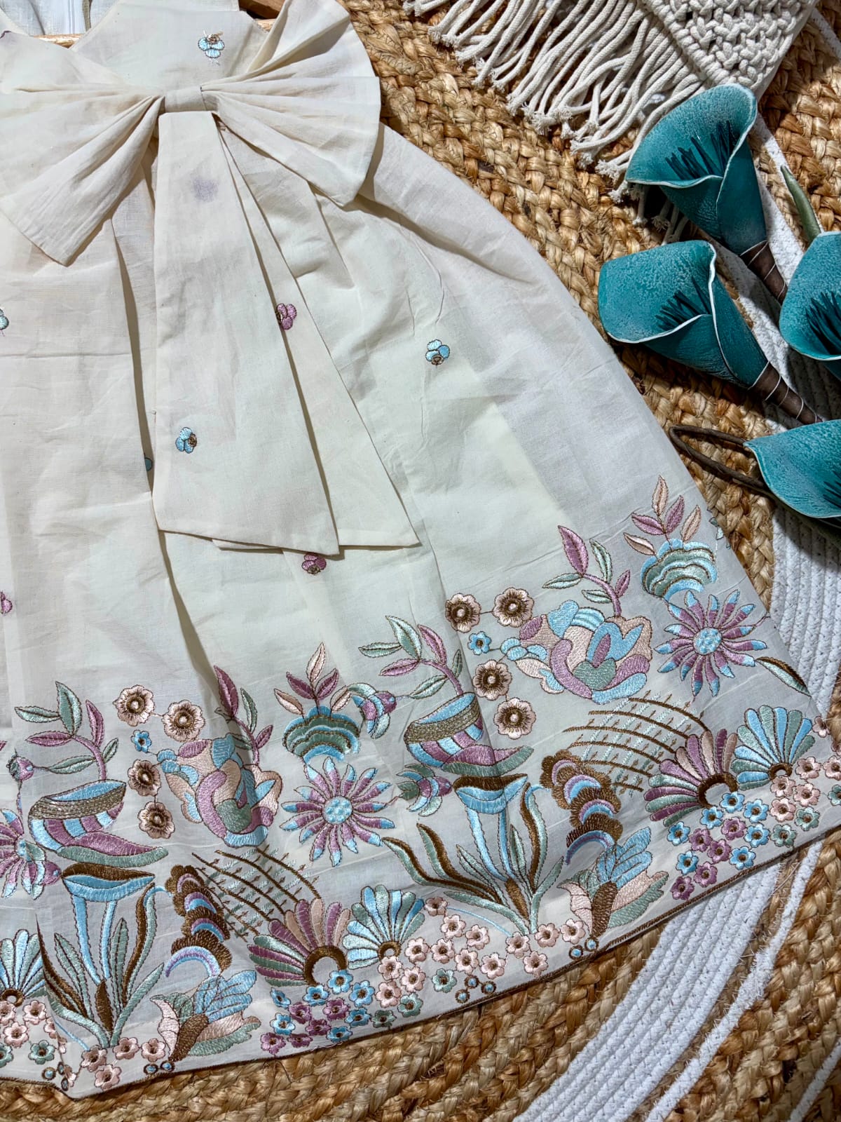 “Premium Cotton Floral Embroidered Party Wear Frock for Girls”