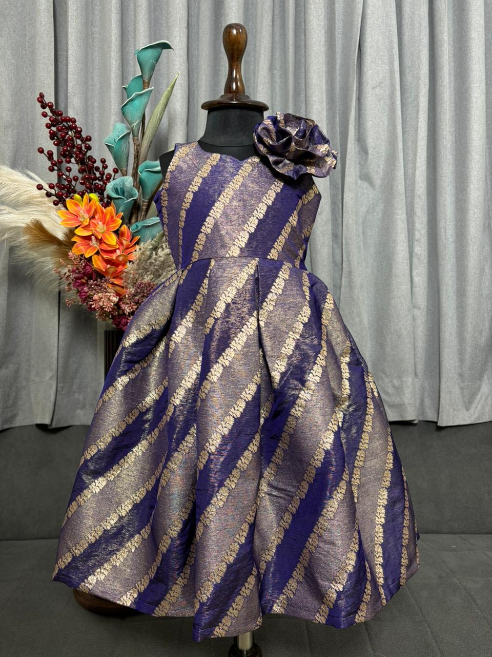 Baby Girl Purple & Gold Party Wear Frock