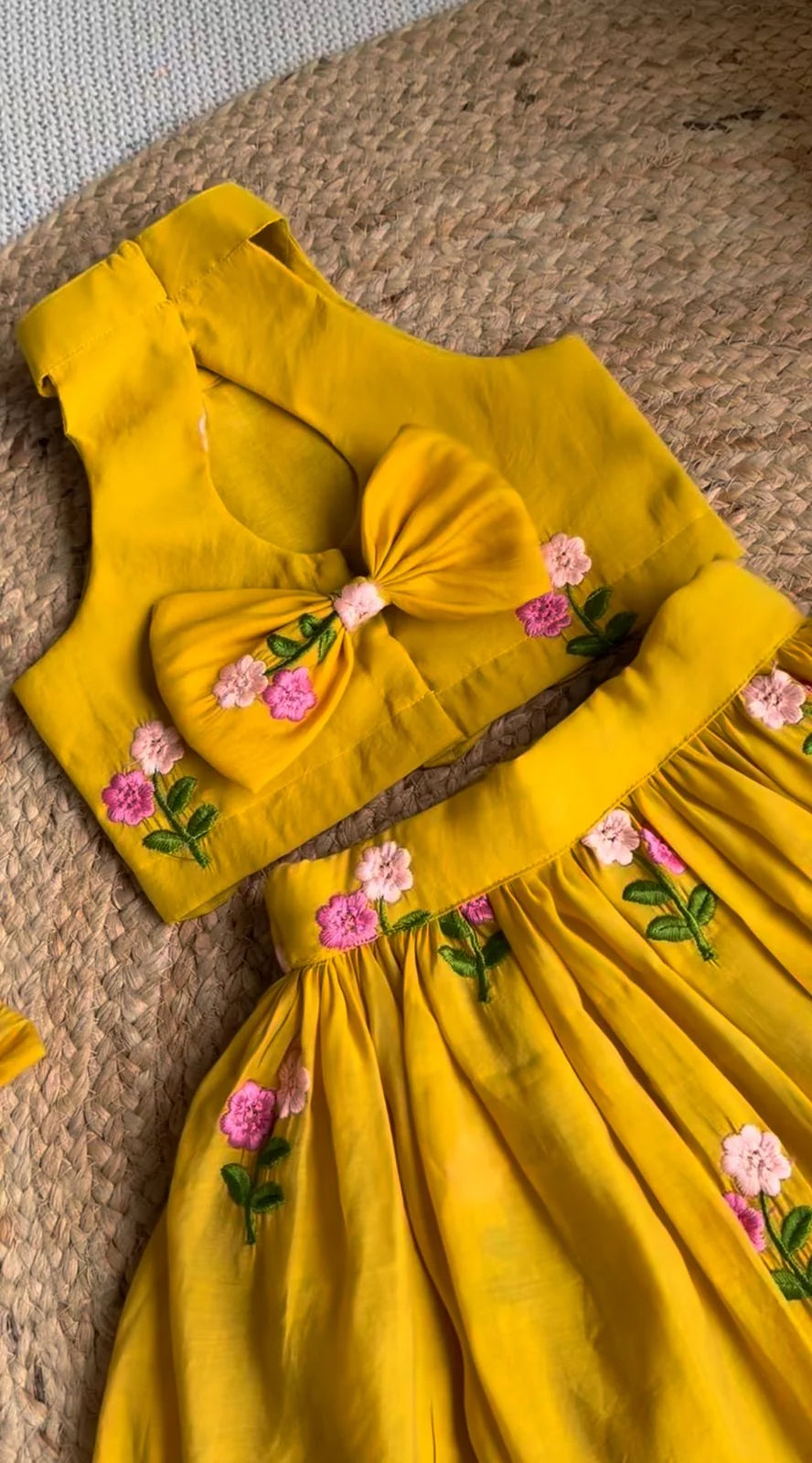 Sunshine Yellow Floral Embroidered Jacket Style Lehenga Set for Girls