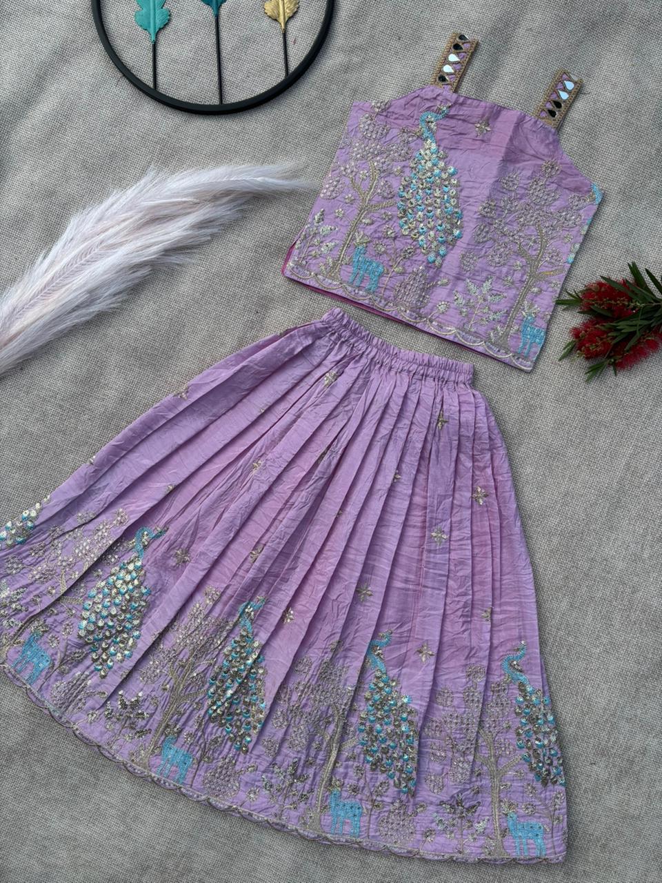 Royal Peacock Gold Crush Kids Lehenga Choli Set