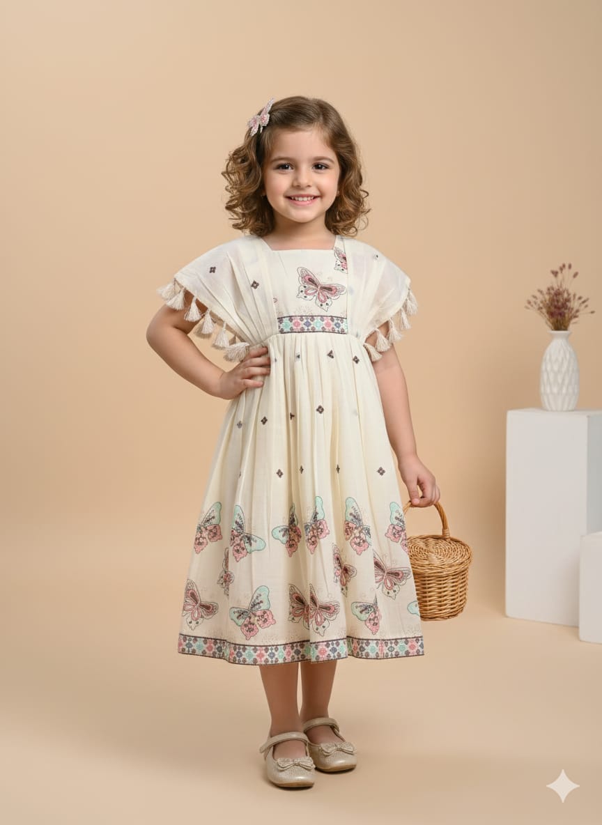Girls Butterfly Embellished Pleated Party Frock