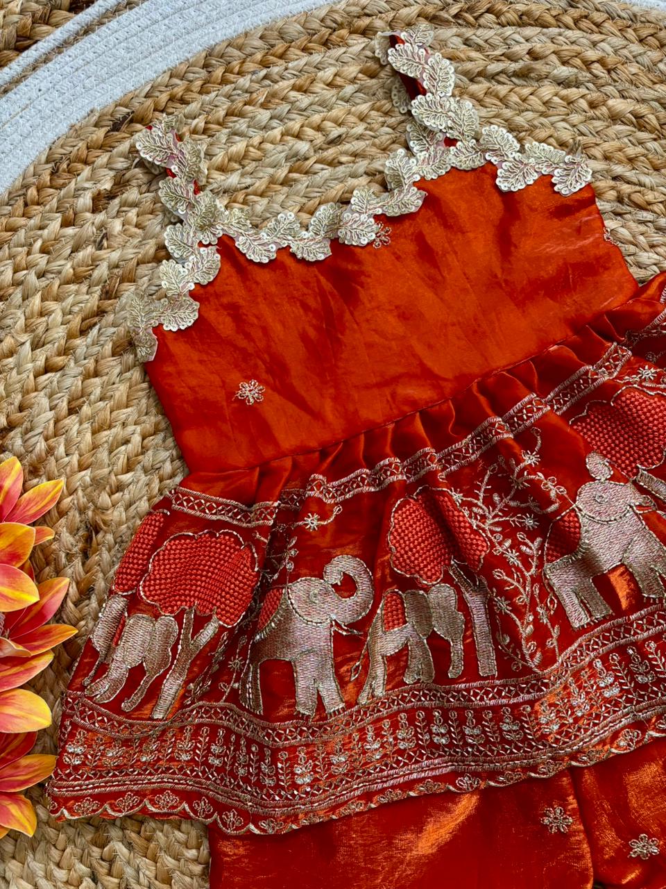 Baby Girl Beautiful Elephant Embroidered Ethnic Dress Set