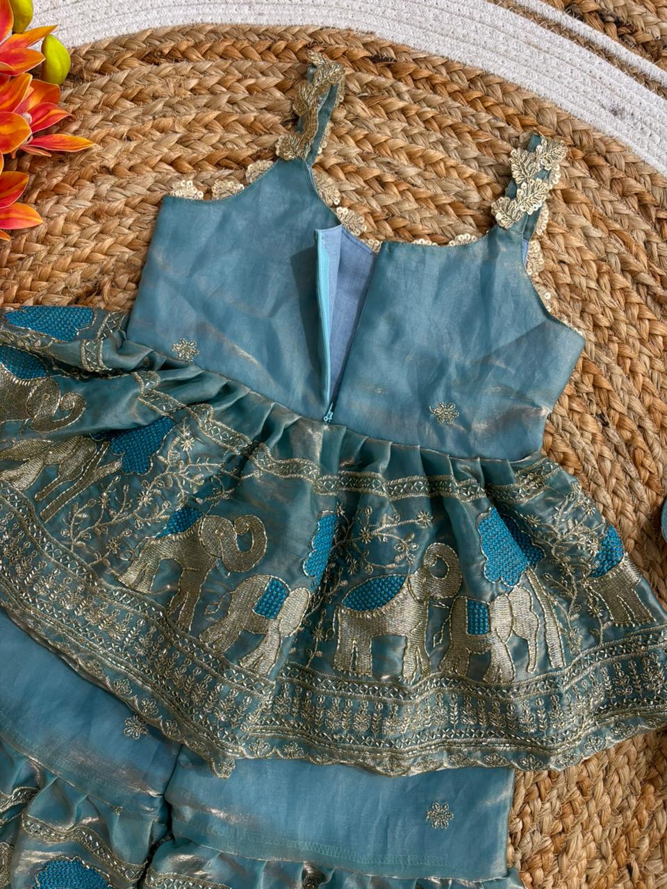 Baby Girl Beautiful Elephant Embroidered Ethnic Dress Set