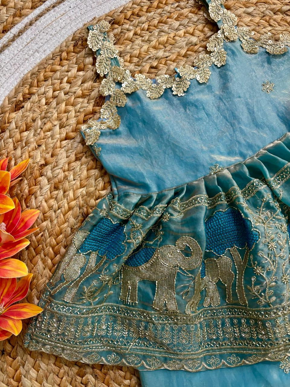 Baby Girl Beautiful Elephant Embroidered Ethnic Dress Set