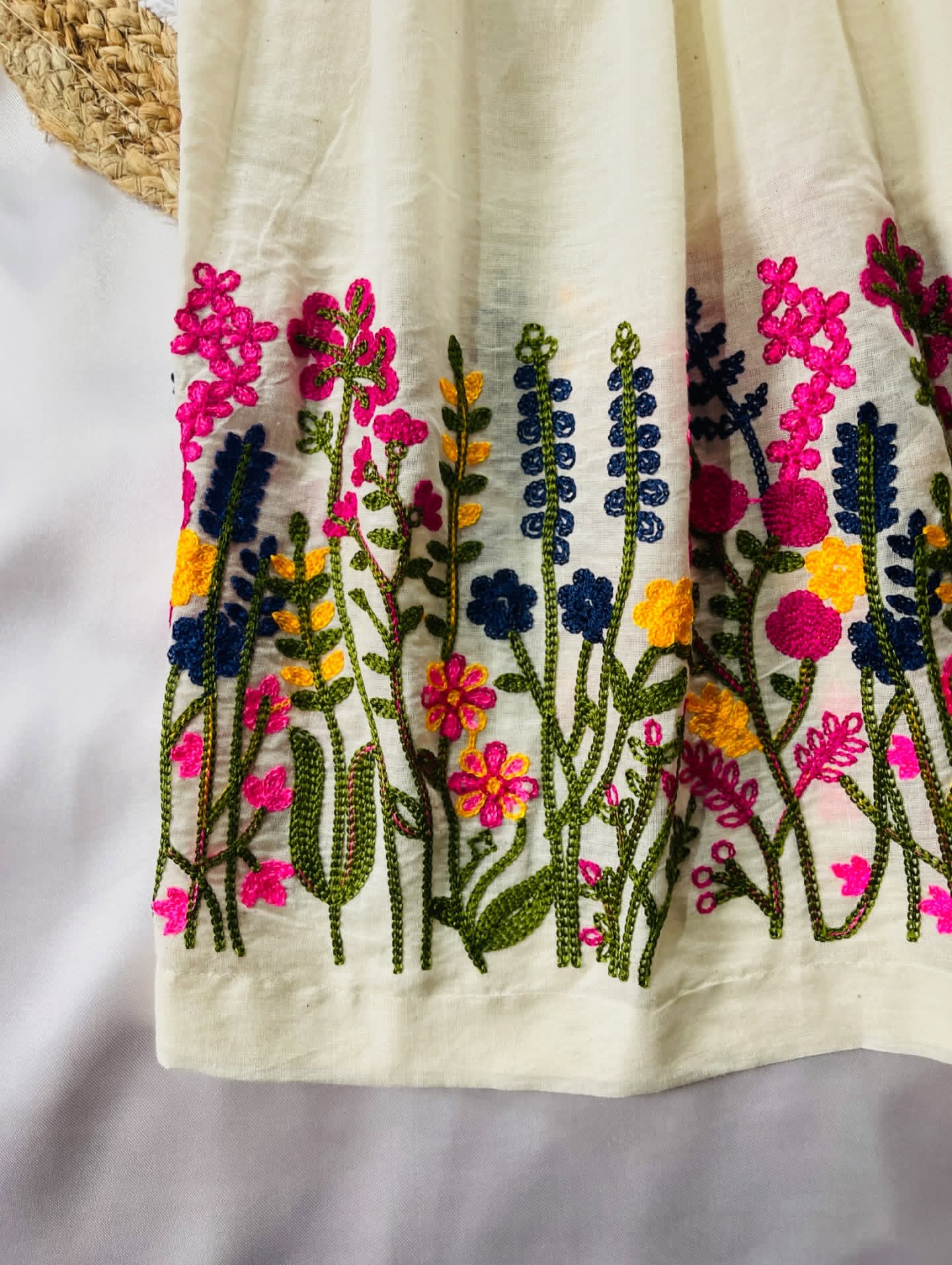 Ivory Floral Embroidered Lehenga Set for Girls
