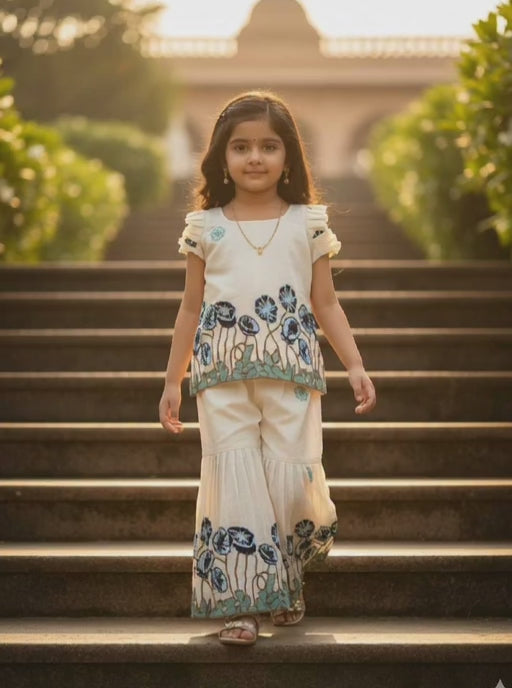 Blue Bloom Pour Cotton Kids Palazzo Set