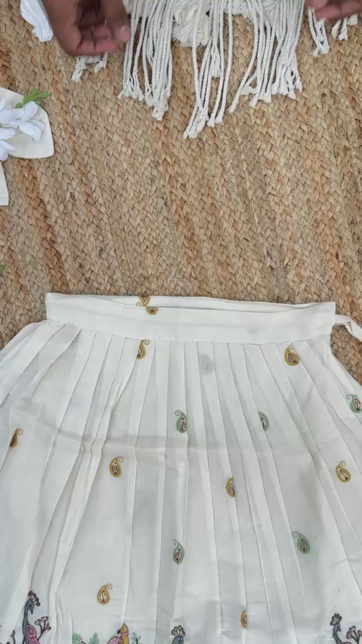 Girls Premium Embroidered Lehenga Choli Set – Off White Multicolor Animal Theme