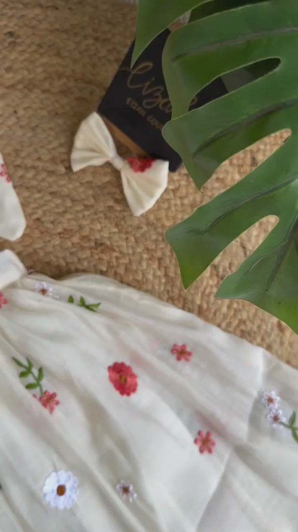 Myra Floral Bow Embroidery Girls Dress