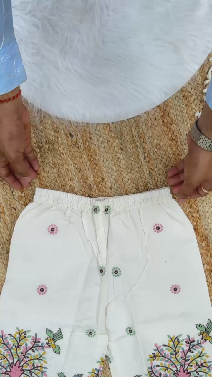 Girls Designer Embroidered Co-Ord Set – Off White Deer & Nature Theme