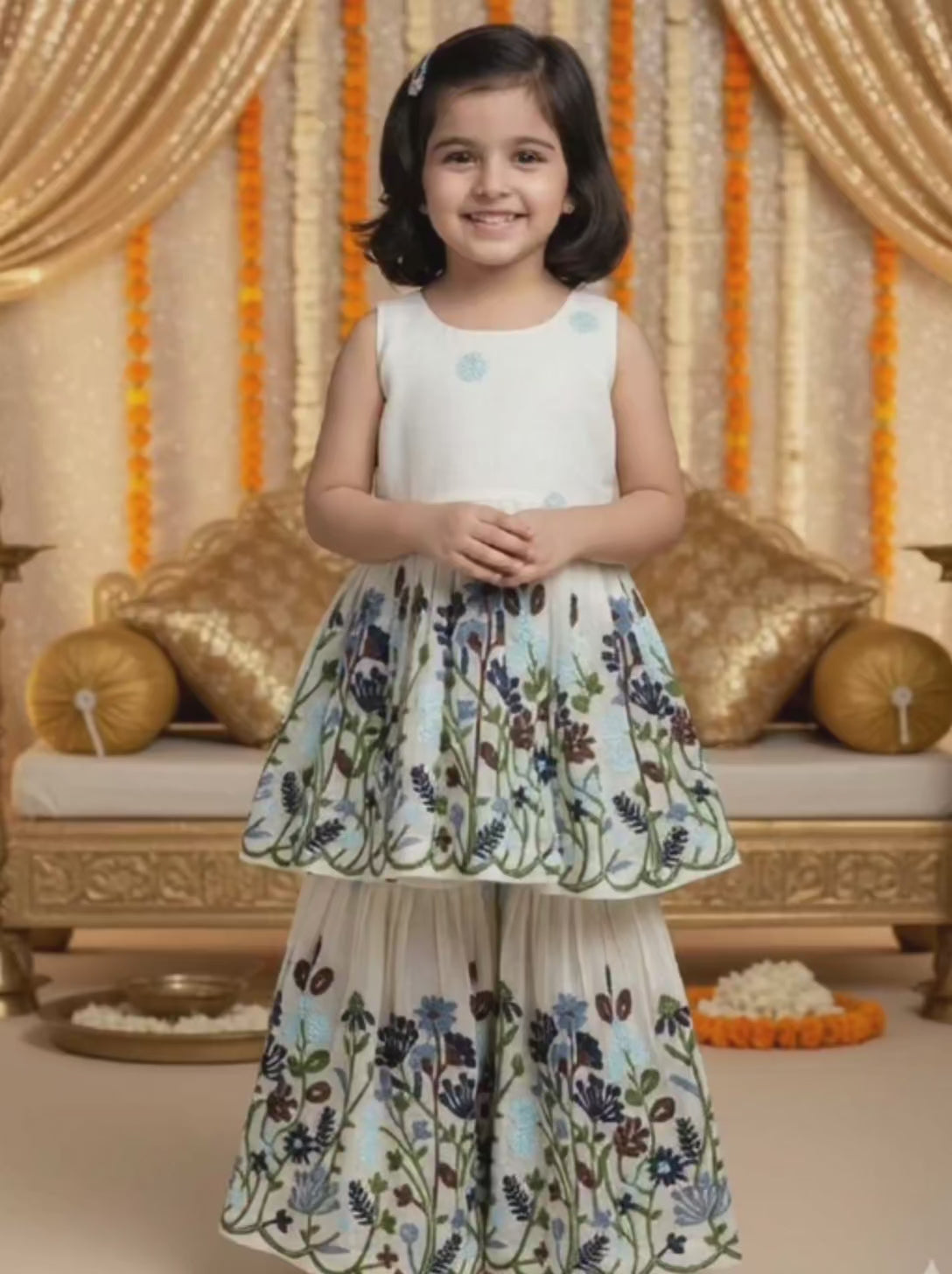 Leafy Grace Pour Cotton Kids Palazzo Set