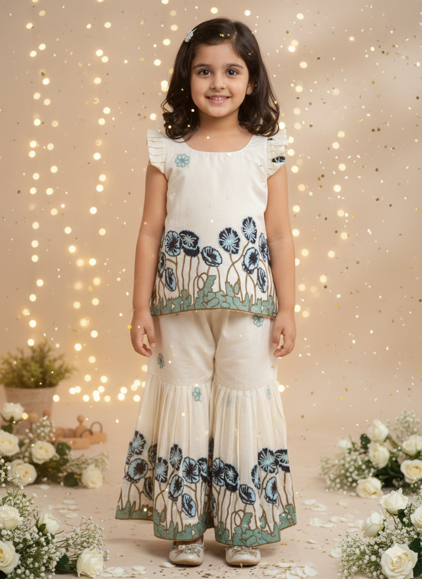 Blue Bloom Pour Cotton Kids Palazzo Set