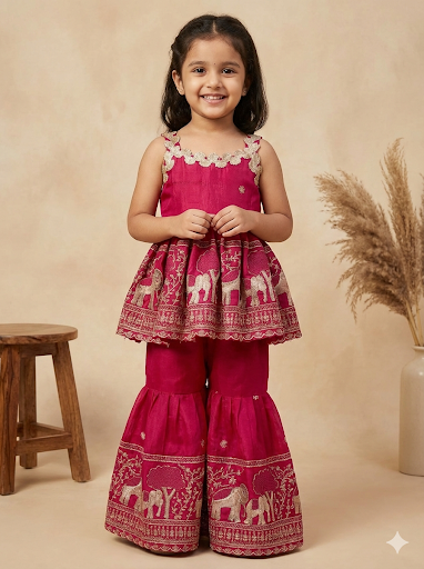 Baby Girl Beautiful Elephant Embroidered Ethnic Dress Set