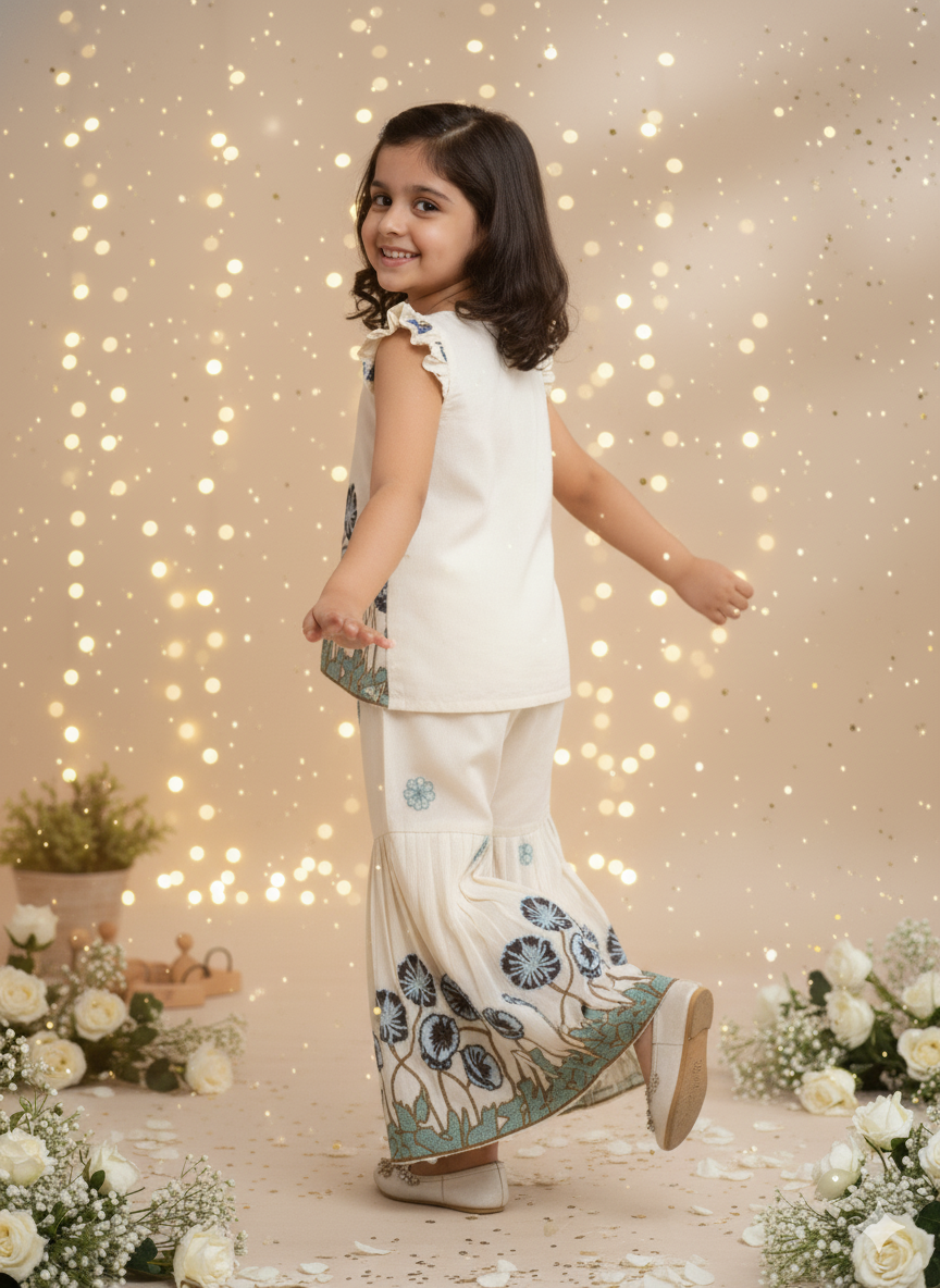 Blue Bloom Pour Cotton Kids Palazzo Set