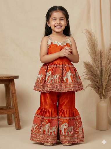 Baby Girl Beautiful Elephant Embroidered Ethnic Dress Set