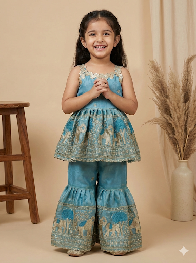 Baby Girl Beautiful Elephant Embroidered Ethnic Dress Set