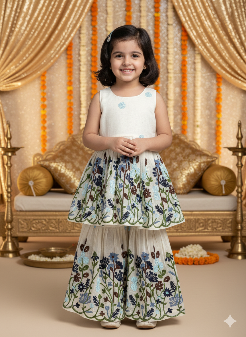 Leafy Grace Pour Cotton Kids Palazzo Set