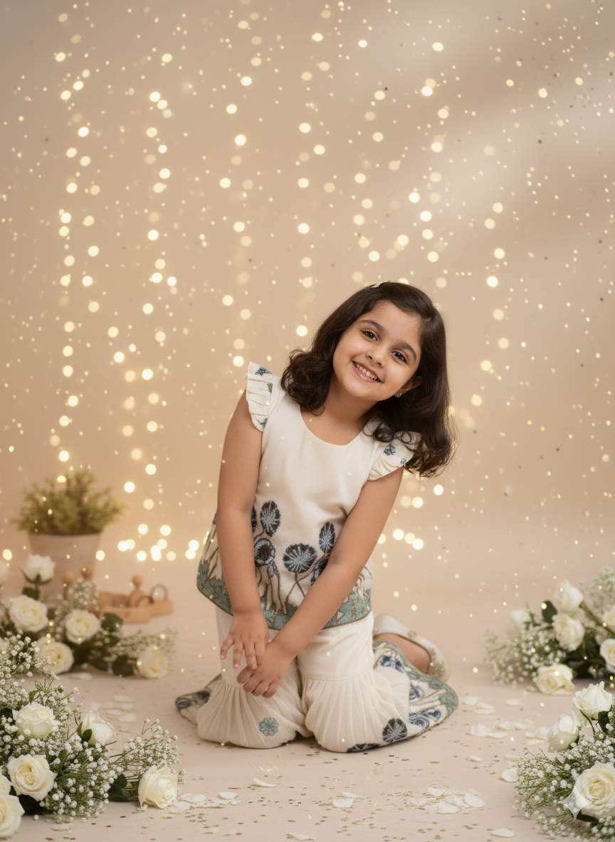 Blue Bloom Pour Cotton Kids Palazzo Set