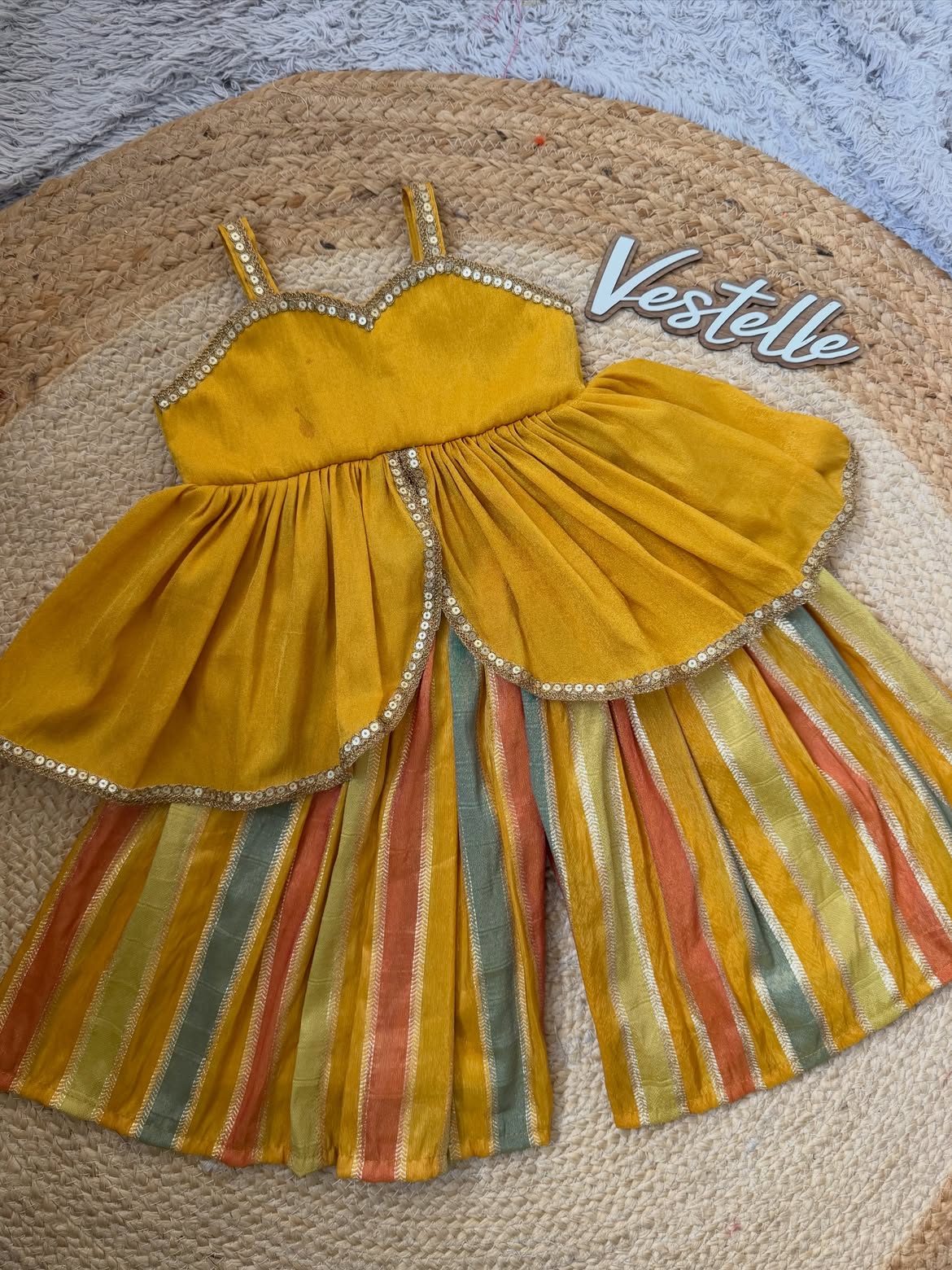 Rangoli Rainbow – Multicolor Striped Sharara Set